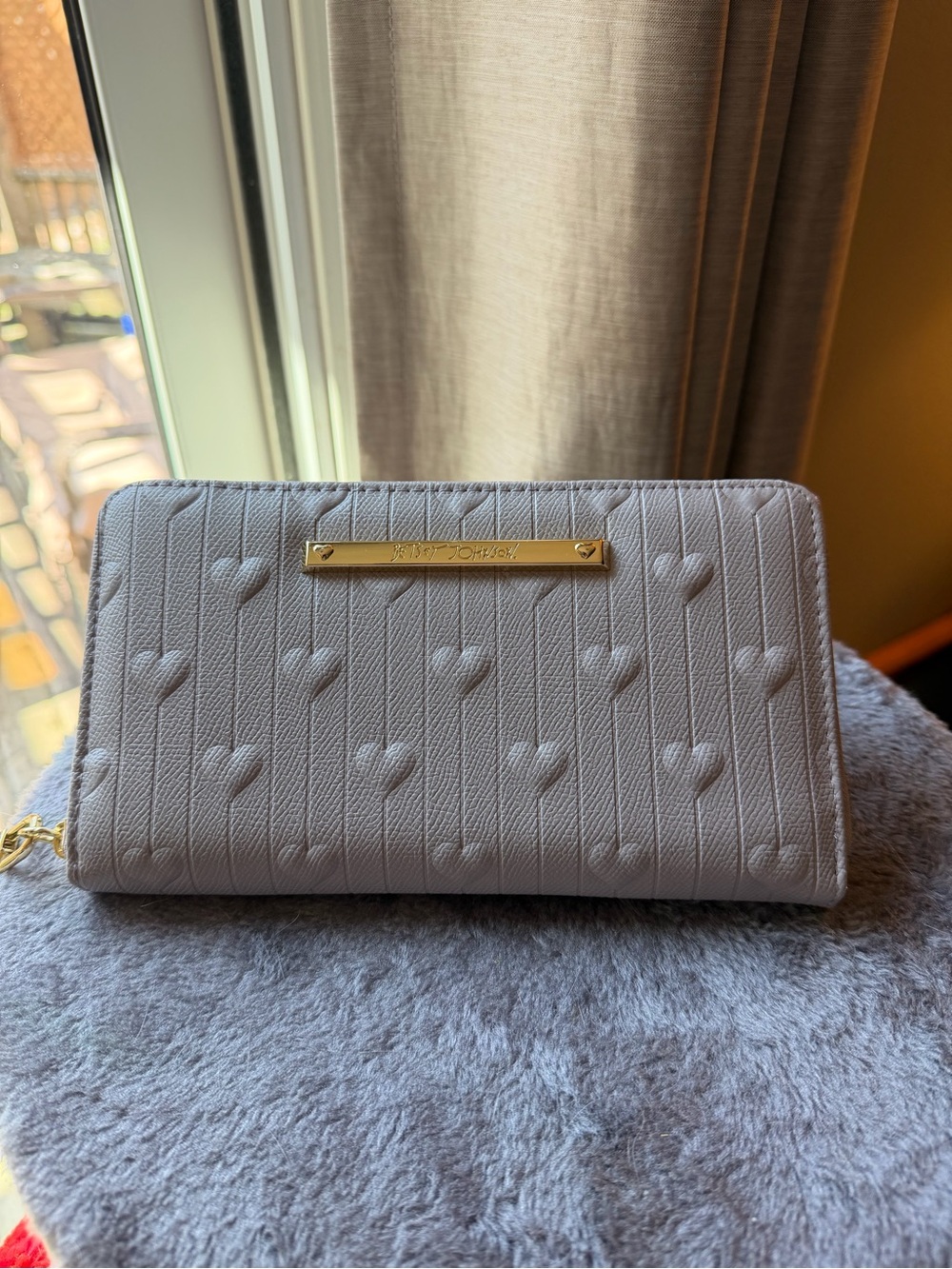 Betsy Johnson Light Gray Quilted Heart Wallet
